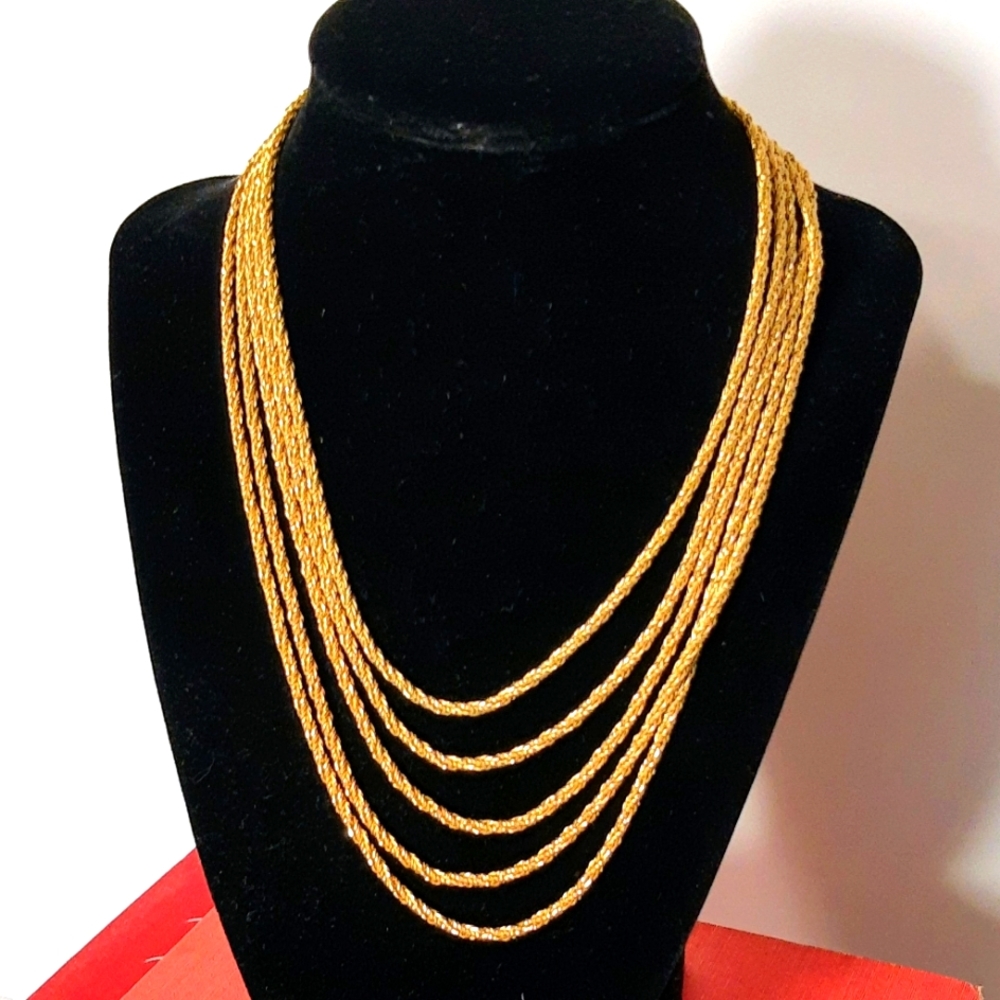 Vintage 5 Strand Ropey Gold-toned Choker Necklace 16"